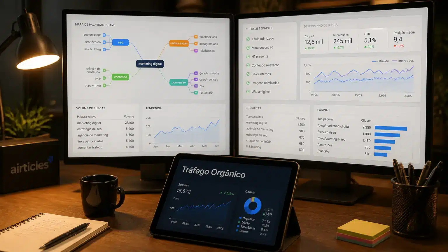 Especialista analisando métricas e aprendendo como fazer SEO do zero para gerar visitas.