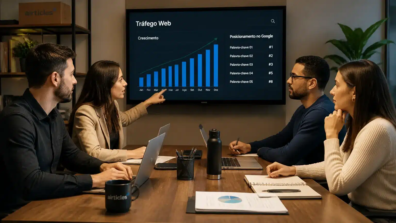 Equipe aplicando tecnicas de seo para pequenas empresas para aumentar tráfego orgânico.