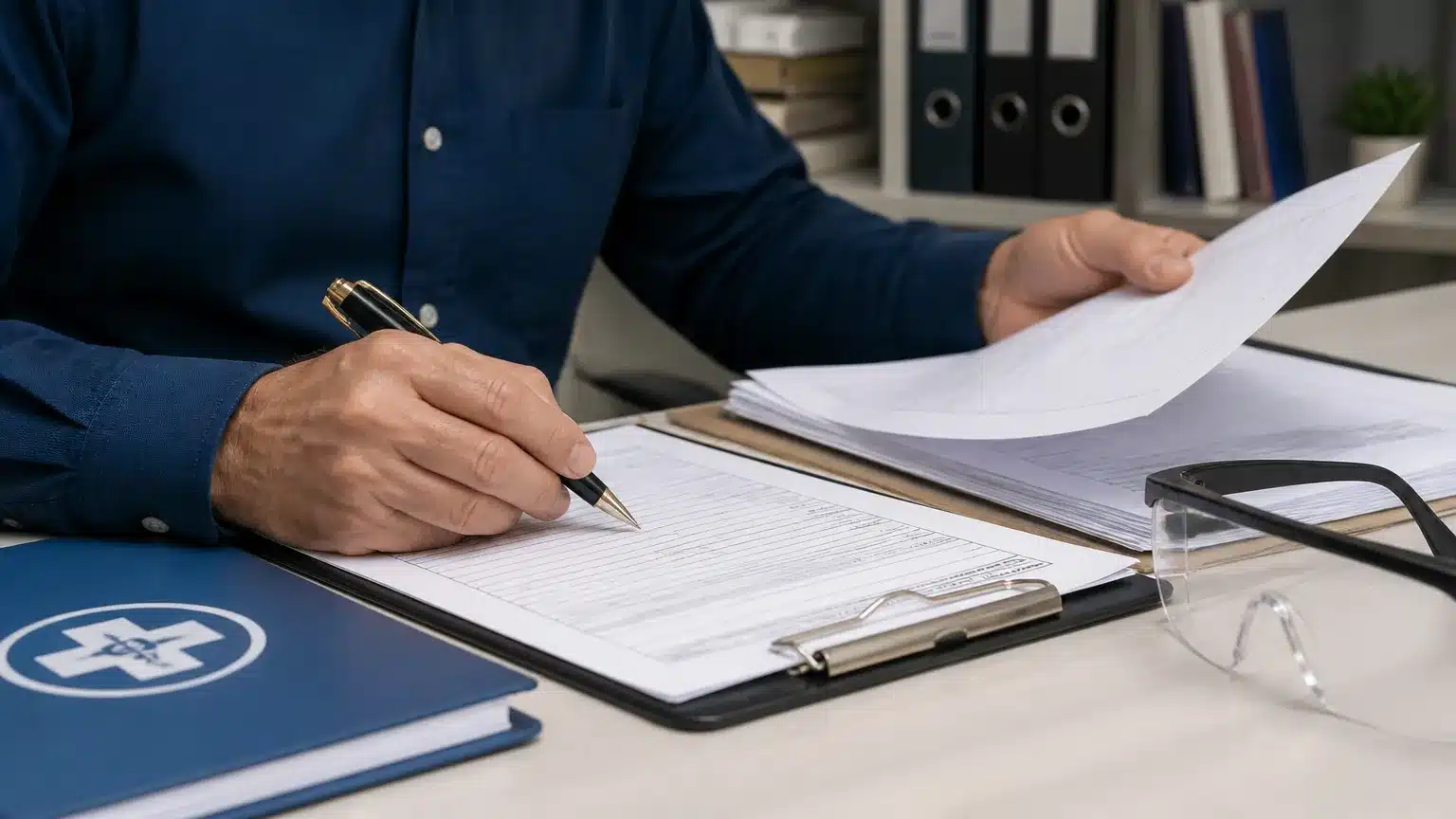 Documentos e formulário CAT para comprovação de acidente de trabalho.