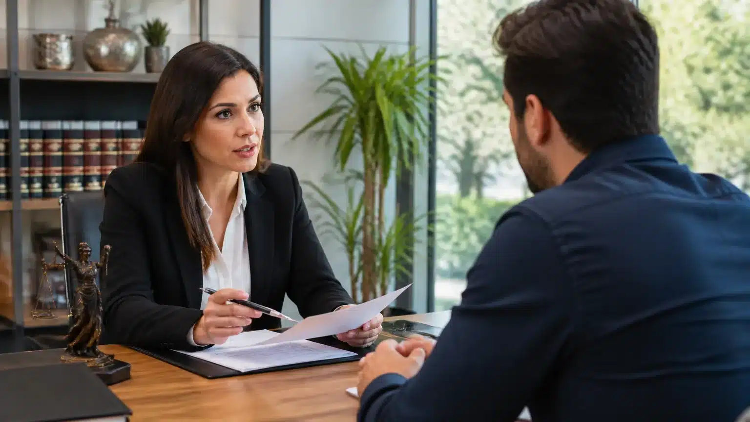 Advogado especialista orientando cliente sobre tipos e custos do divórcio em escritório moderno.